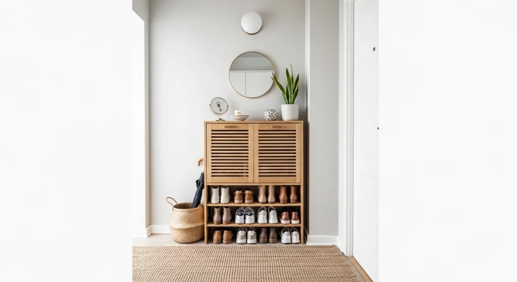 small apartment entryway ideas with slim console table and mirror decor