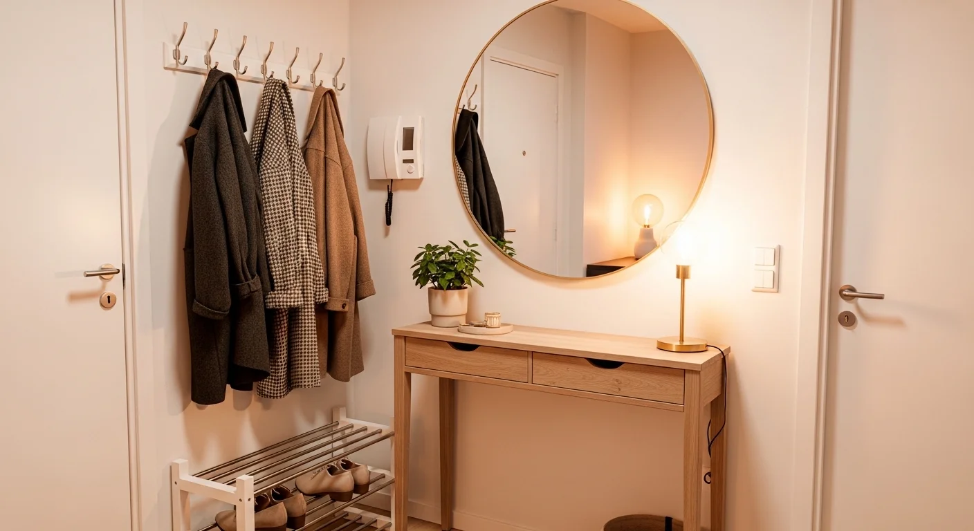 small apartment entryway ideas with slim console table and mirror decor