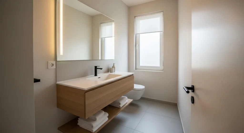 minimal small apartment bathroom ideas calm neutral bathroom design