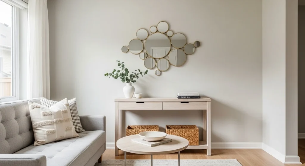 wall mirror small apartment living room decor ideas
