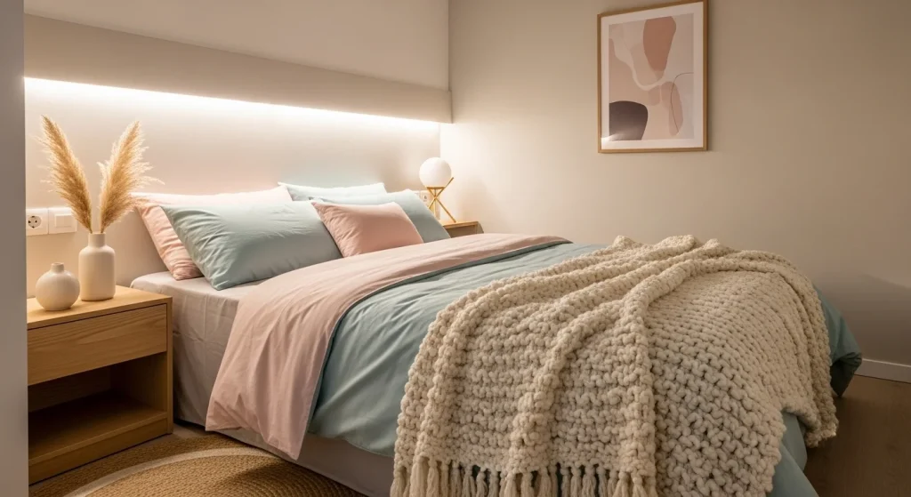 small apartment bedroom color ideas with soft aesthetic color themes