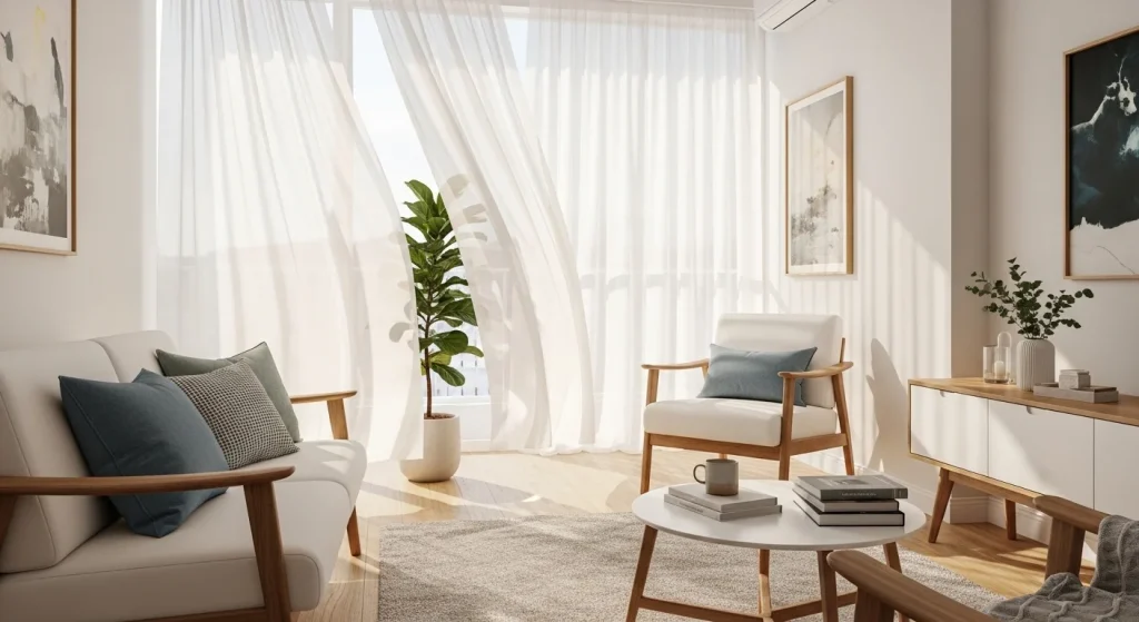 Sheer curtains for natural light apartment