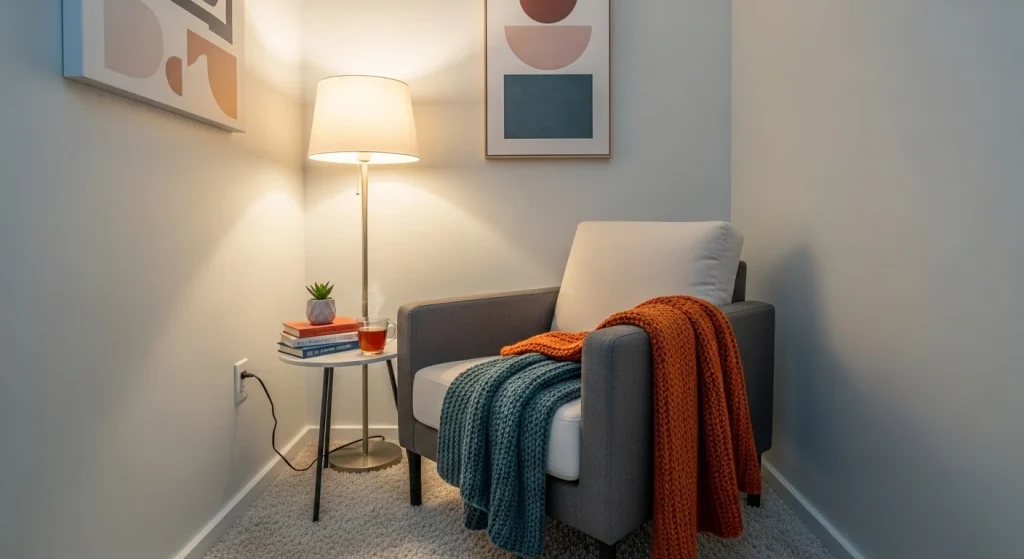 Cozy reading nook living room corner