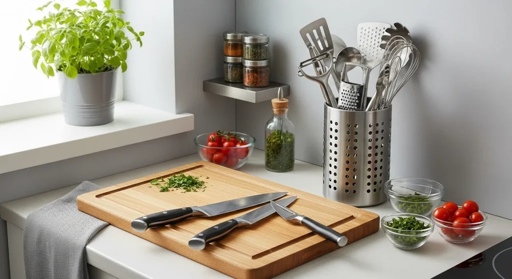 Kitchen prep zone small apartment
