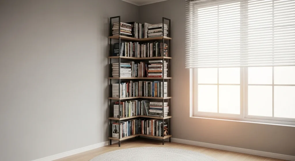Vertical bookshelf corner idea