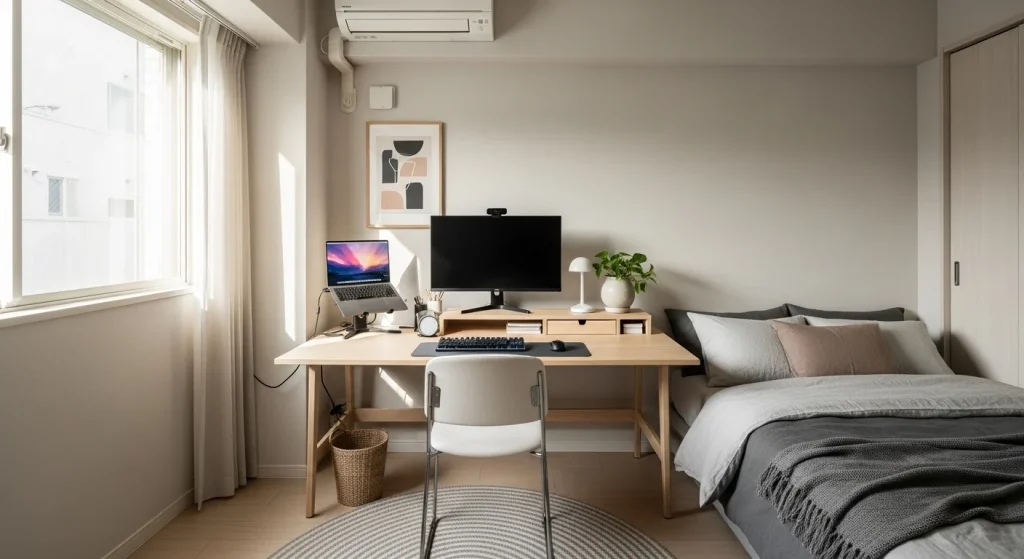 Neutral calm workspace setup