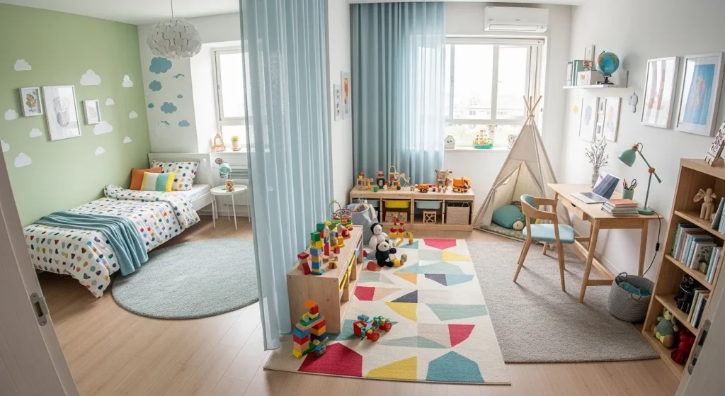 Zoned kids room layout
