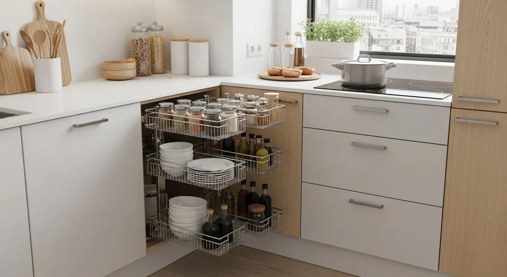 Pull out corner cabinet kitchen