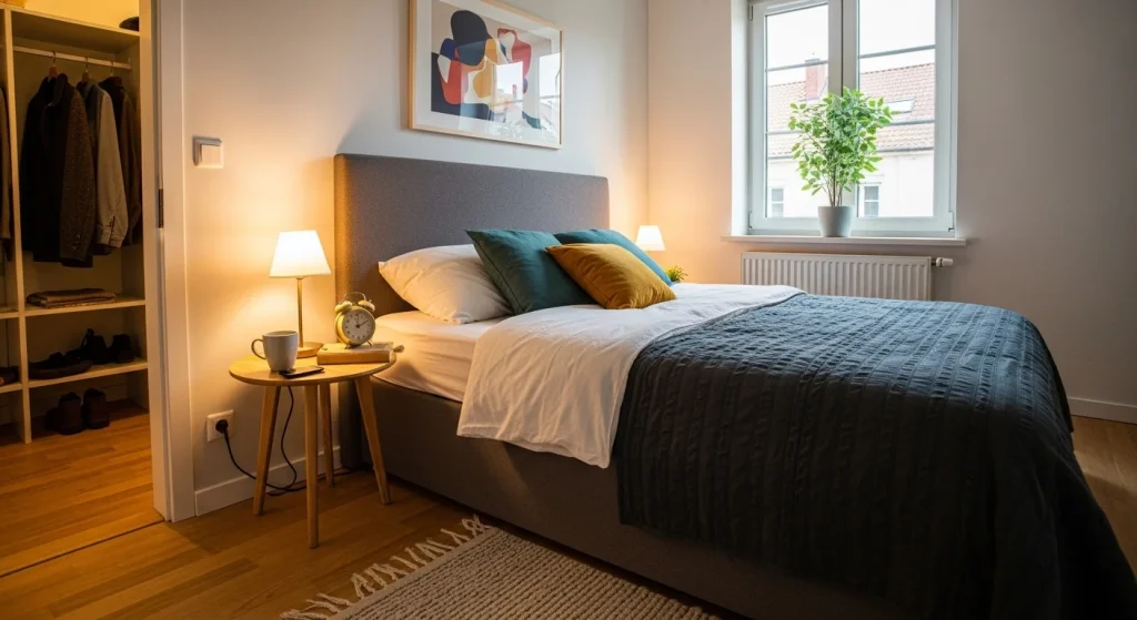 Casual unmade bed styling
