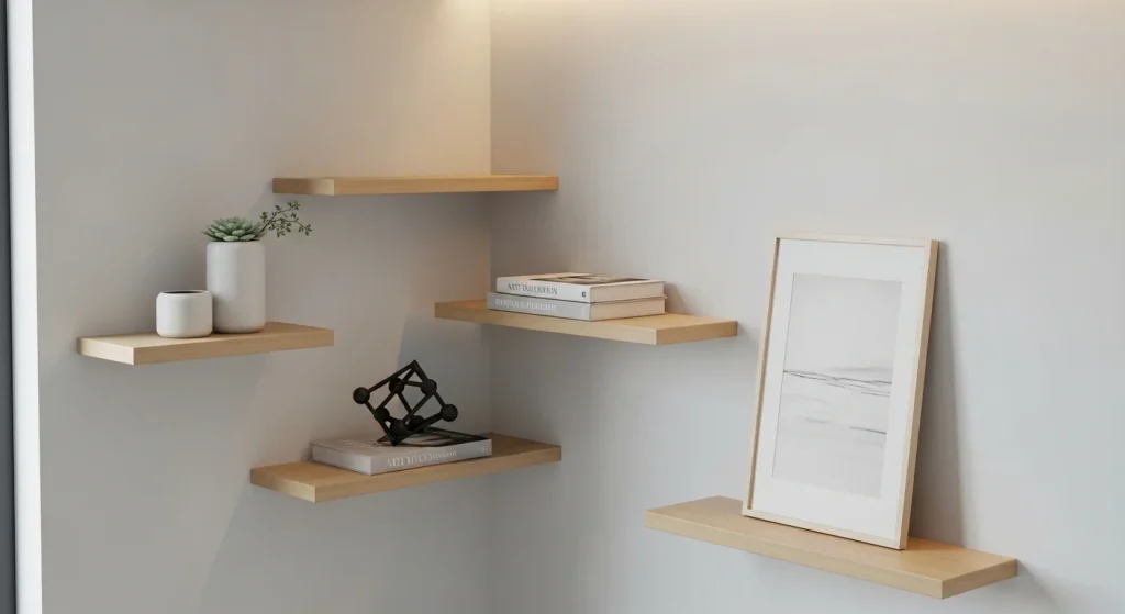 Floating shelves corner decor
