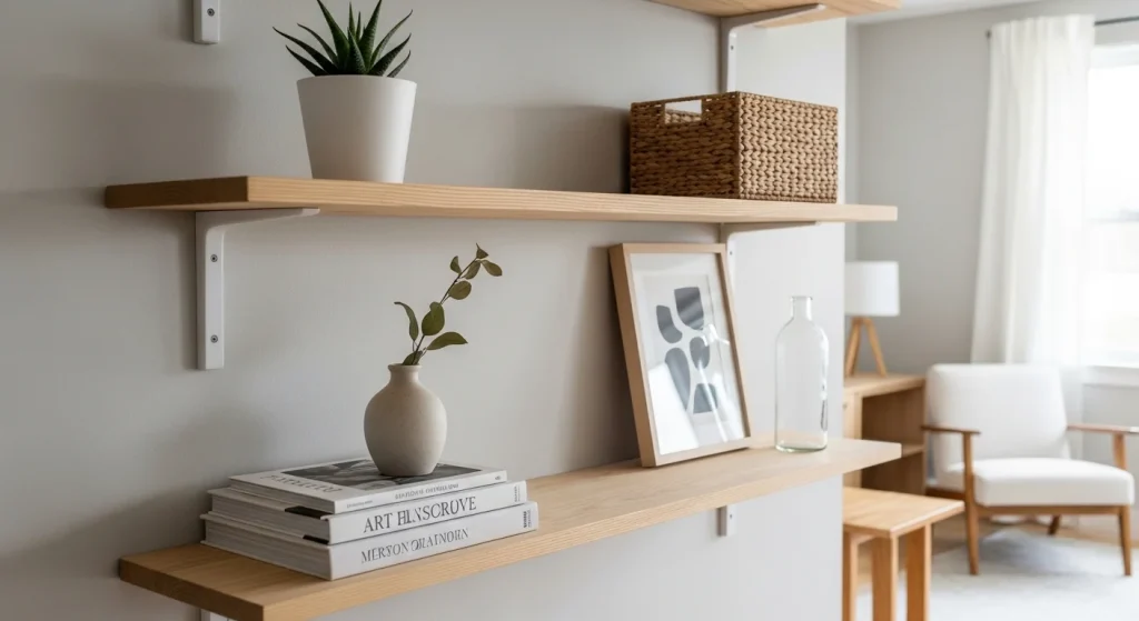 Minimal open shelf decor