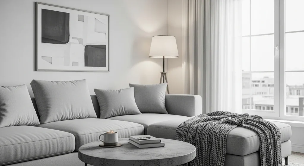 Monochrome cozy sofa corner