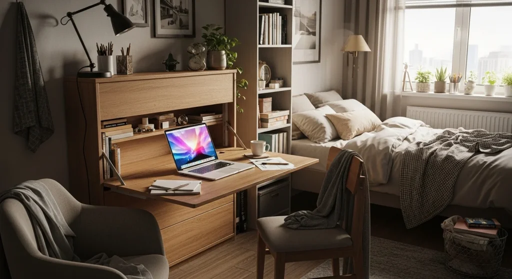 Foldable desk setup apartment