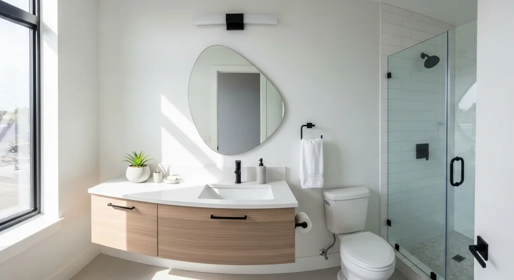 Asymmetrical mirror bathroom
