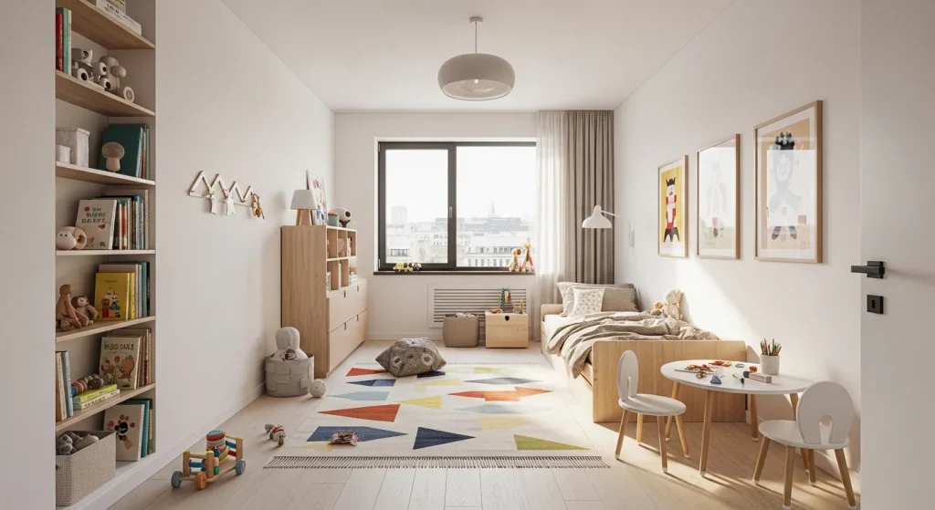 Narrow storage kids room