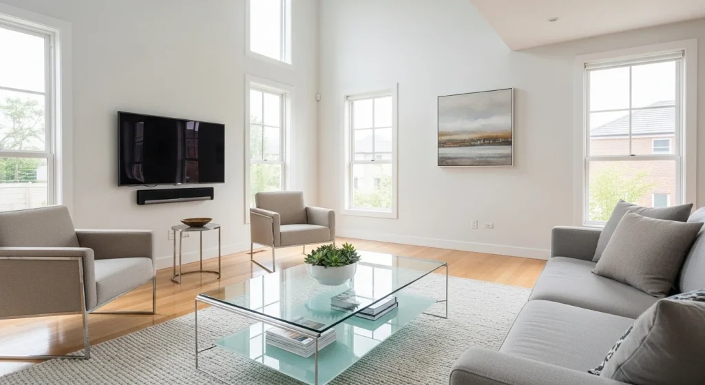 Glass furniture making living room look bigger
