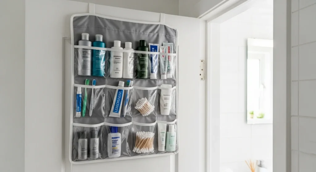 Over the door organizer for bathroom storage