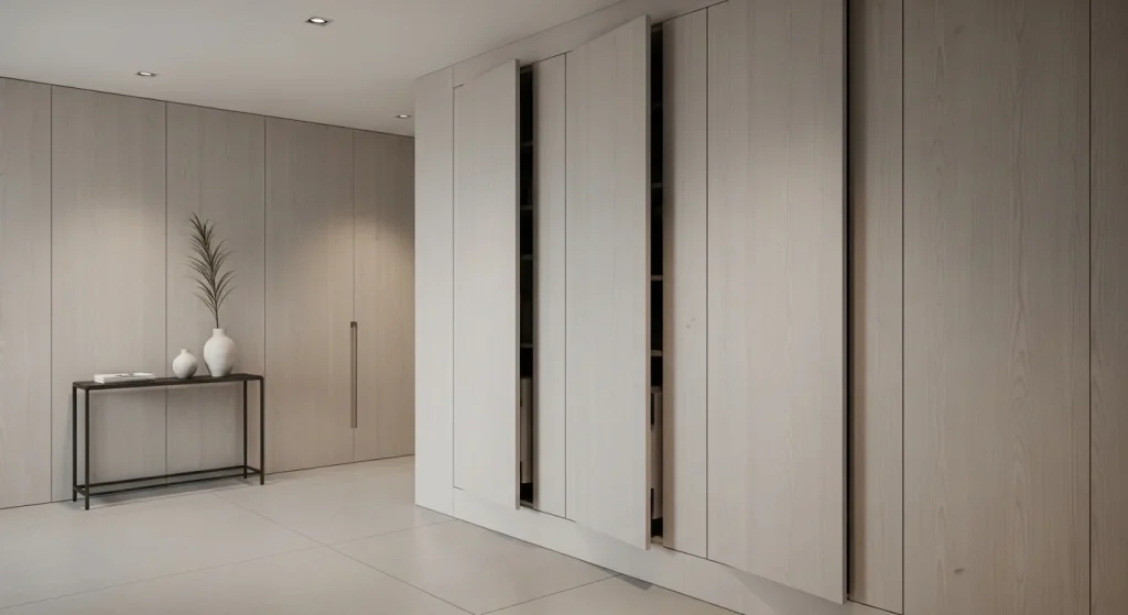 Hidden hallway storage cabinets