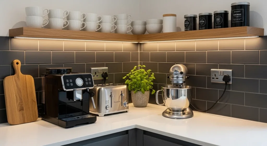 Corner appliance station kitchen