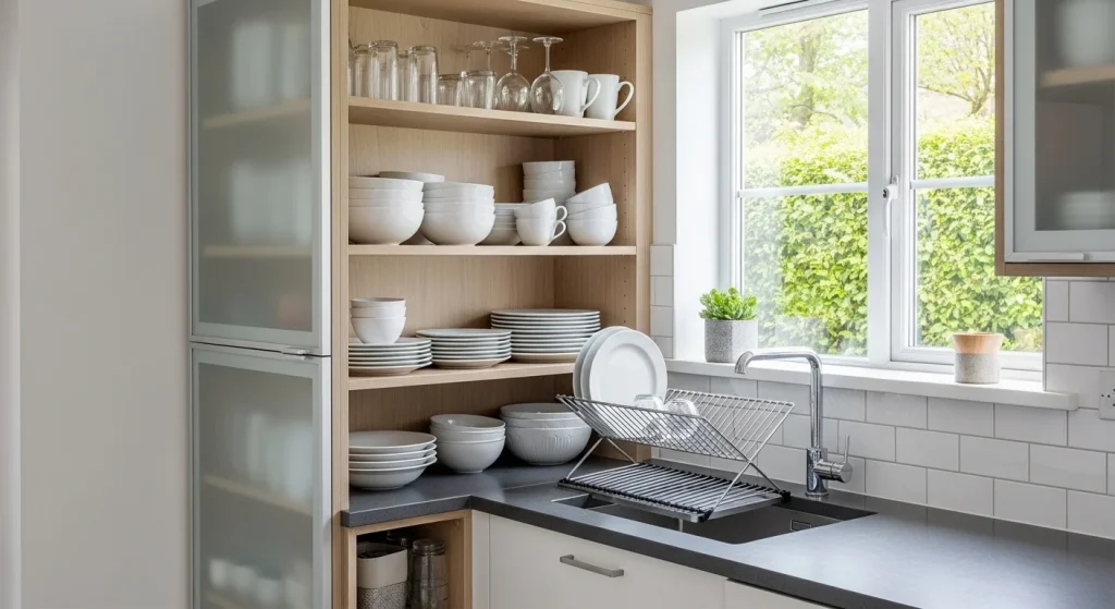 Dish storage kitchen zone
