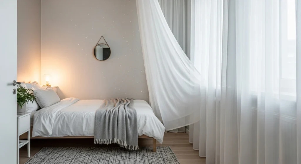 High curtains making bedroom look taller