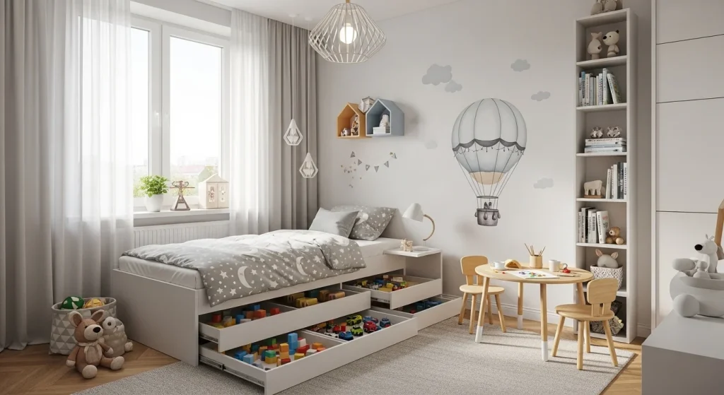  Slide out toy storage
