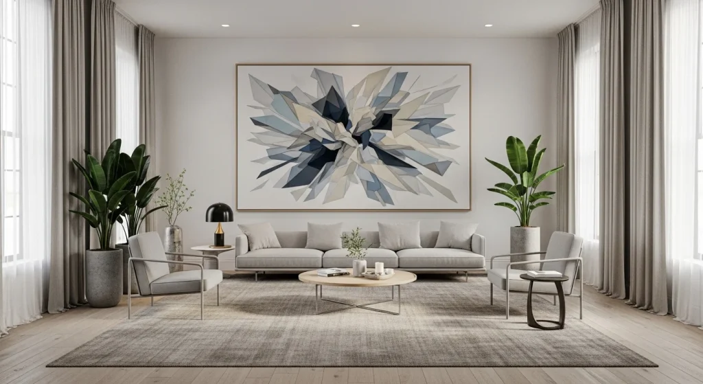Large wall art in small living room
