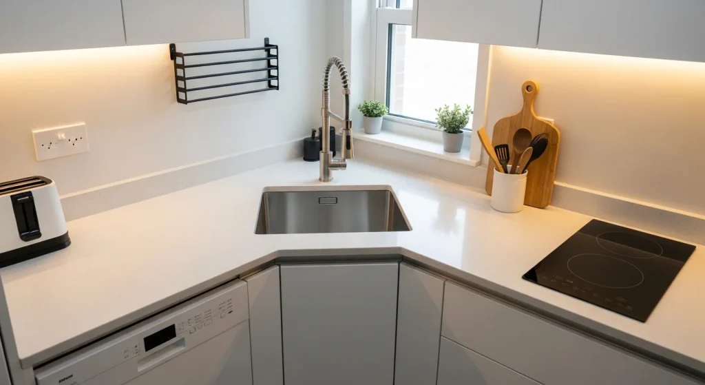 Corner sink kitchen idea