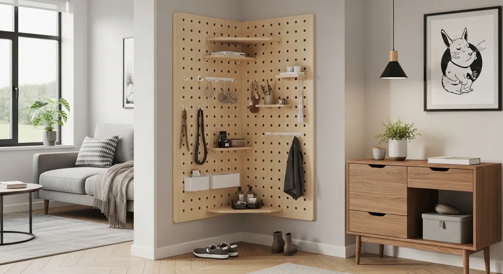 Pegboard corner storage
