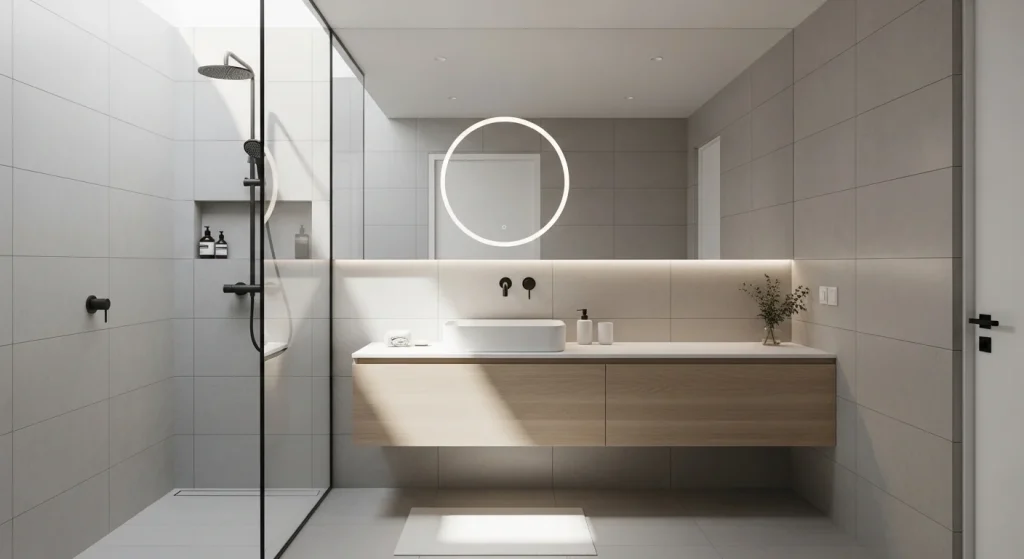 Full wall mirror bathroom
