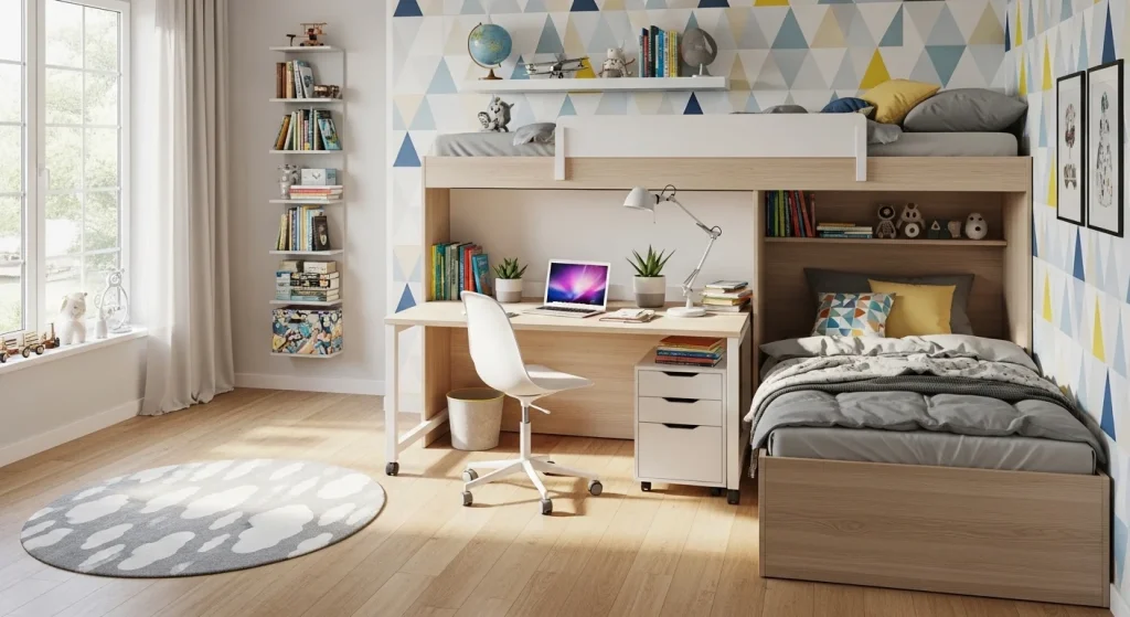 Modern bedroom with bunk bed setup