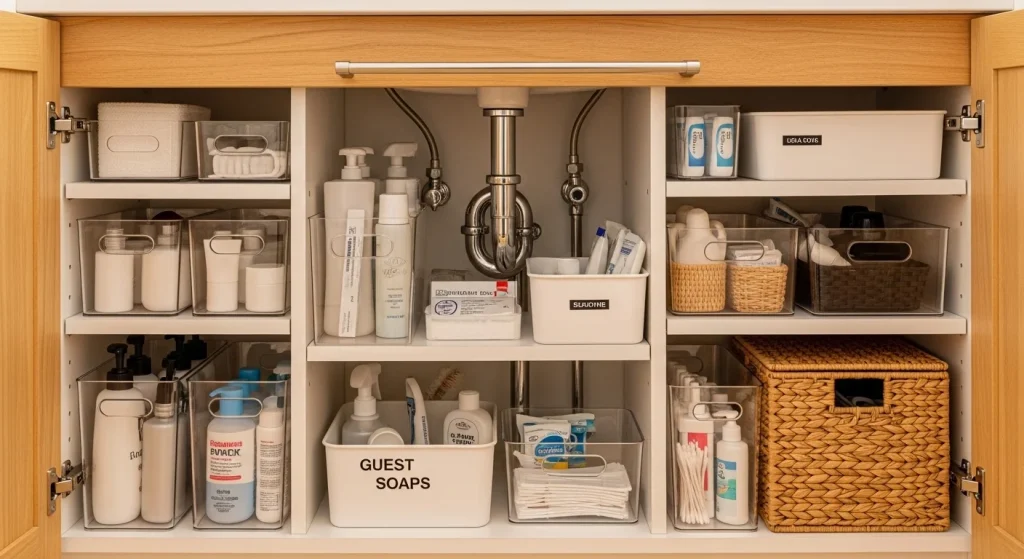 Under sink storage for bathroom organization