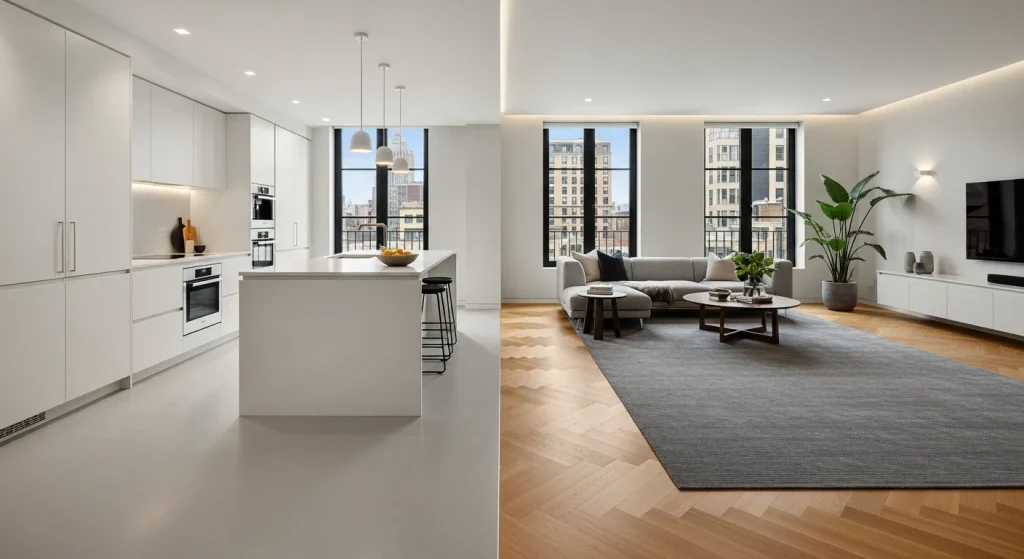 Flooring zoning small apartment