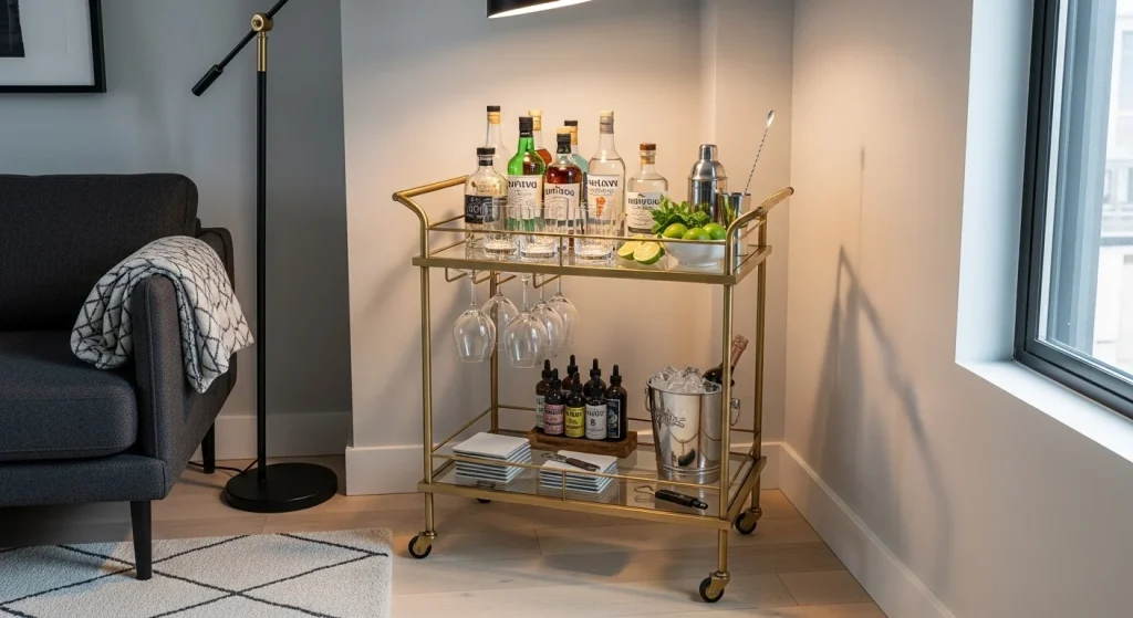 Bar cart corner decor