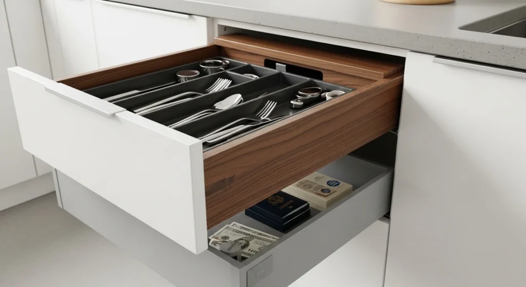 Hidden kitchen drawer compartment
