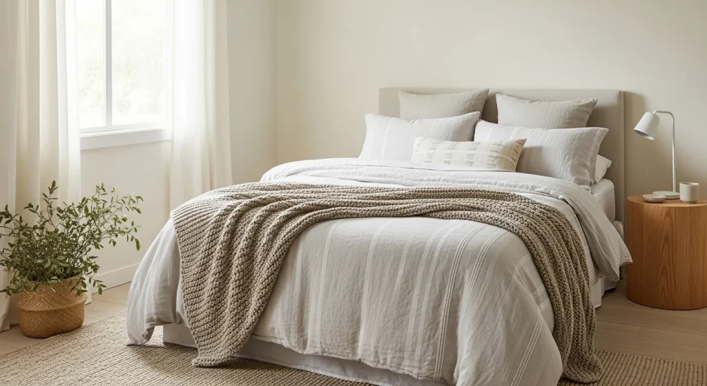 Light bedding for small bedroom space