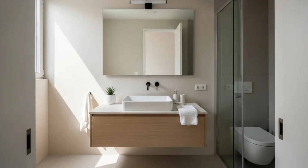 Glass sink storage bathroom