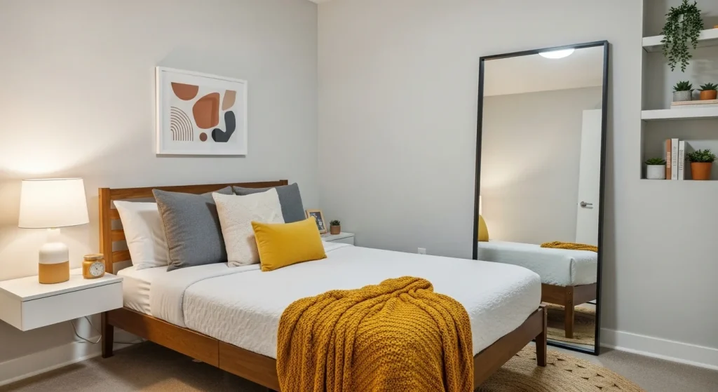 Full length mirror in small bedroom