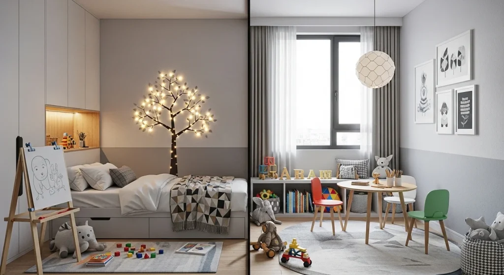 Split kids room layout
