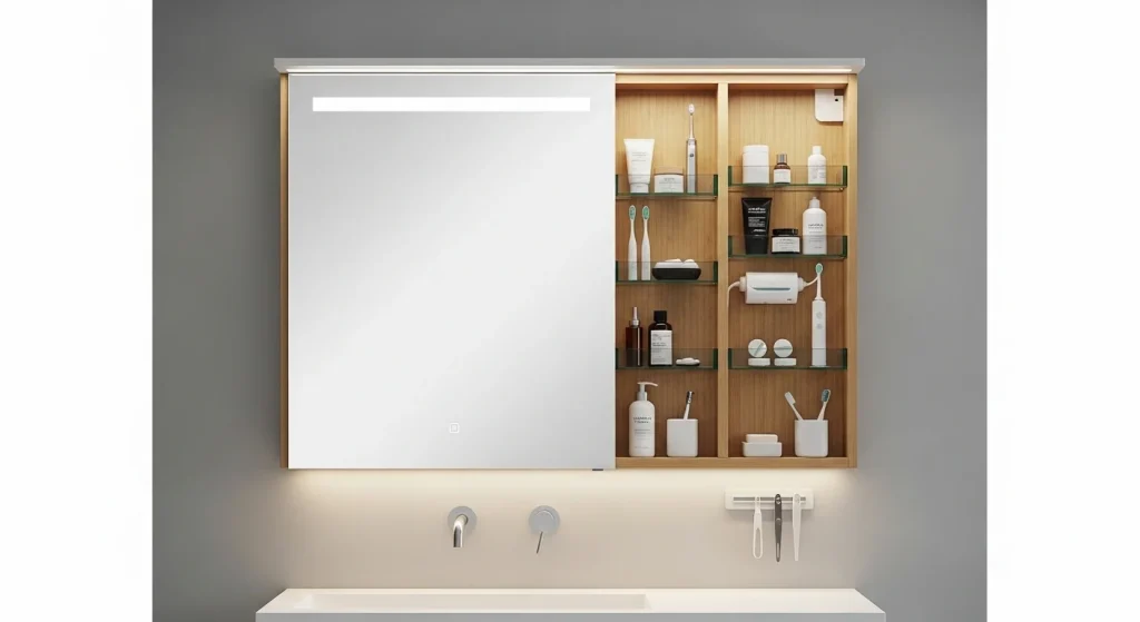 Mirror cabinet for bathroom storage