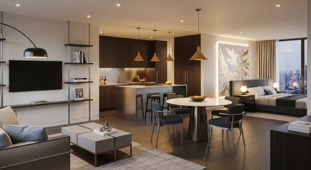 Metallic accent apartment decor
