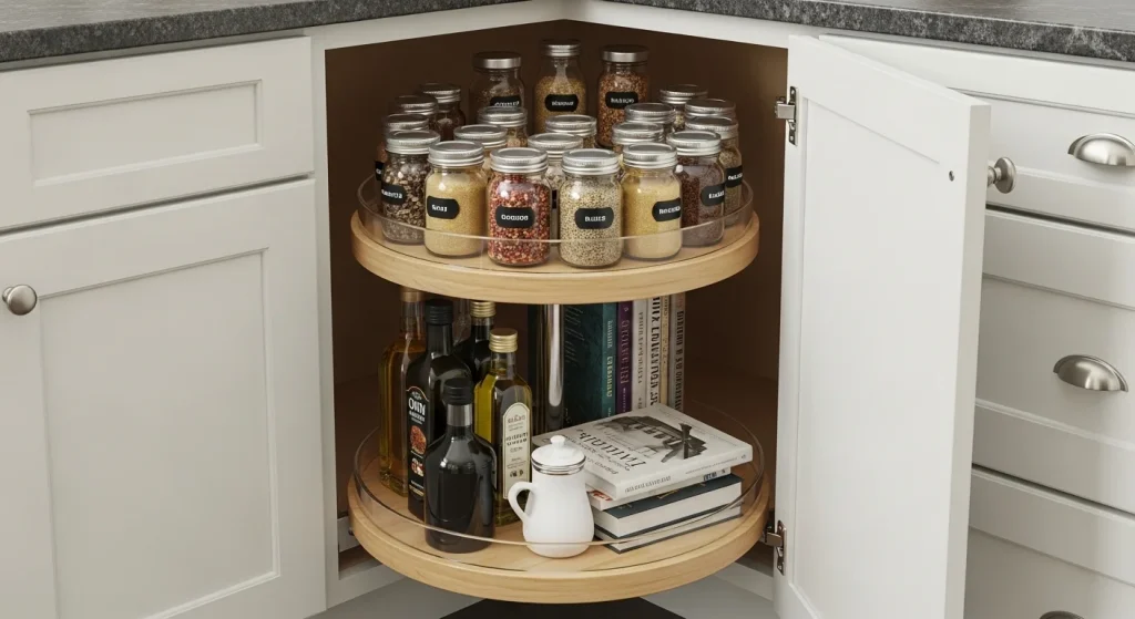 Lazy susan corner cabinet storage