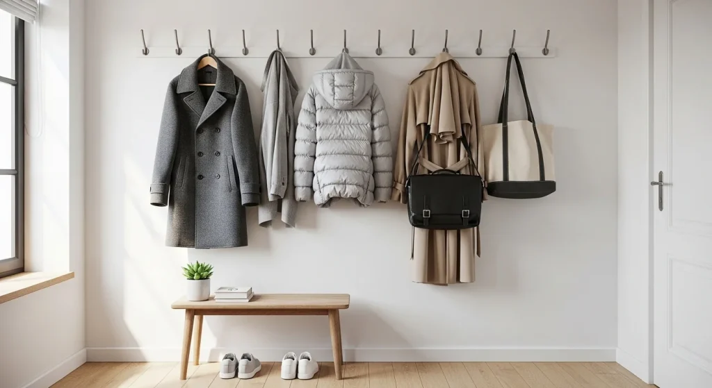 Hallway wall hooks storage