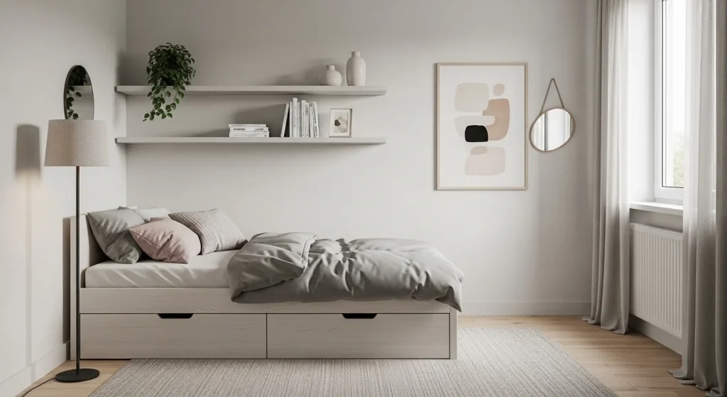 Wall shelves for small bedroom storage