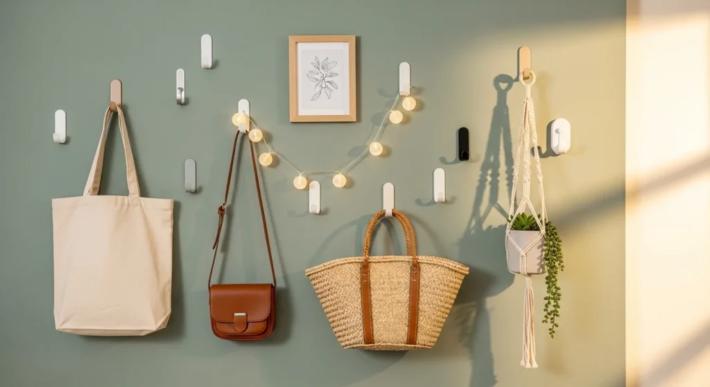 Removable hooks for renter friendly storage