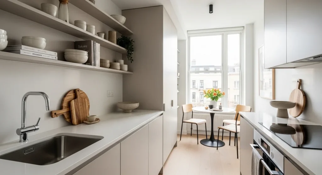 Open shelf kitchen corner
