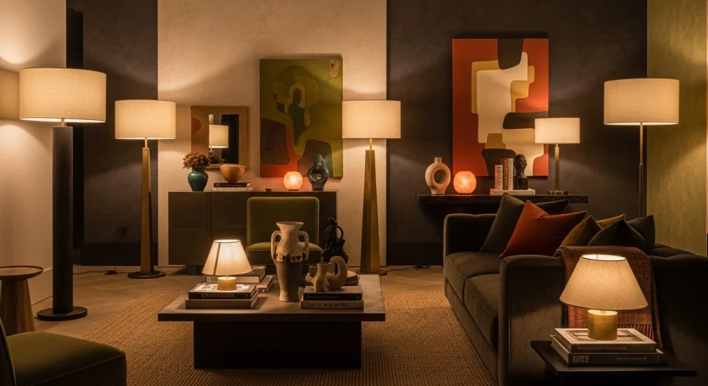 Layered lighting for cozy apartment aesthetic