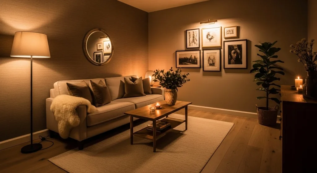 Warm lighting luxury apartment mood