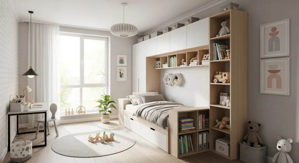 Bed storage wall kids
