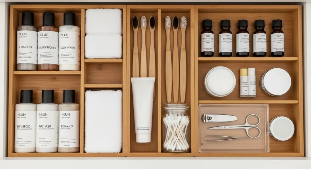 Bathroom drawer organizers for clutter free storage